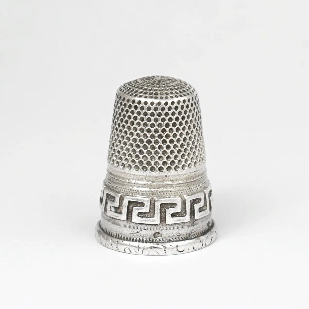 Antique French .800 Silver Sewing Thimble, Greek Key Design