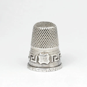 Antique French .800 Silver Sewing Thimble, Greek Key Design