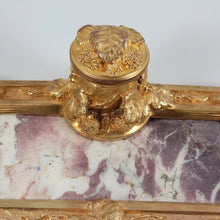 Load image into Gallery viewer, Antique French Art Nouveau Bronze &amp; Marble Inkwell, Inkstand, Signed A. Marionnet
