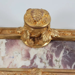 Antique French Art Nouveau Bronze & Marble Inkwell, Inkstand, Signed A. Marionnet