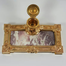 Load image into Gallery viewer, Antique French Art Nouveau Bronze &amp; Marble Inkwell, Inkstand, Signed A. Marionnet
