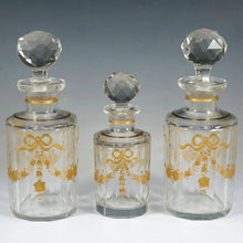 Load image into Gallery viewer, Antique French Baccarat Perfume Bottle Vanity Set Cut Glass Raised Gold Enamel

