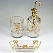 Load image into Gallery viewer, Antique French Baccarat Perfume Bottle Vanity Set Cut Glass Raised Gold Enamel
