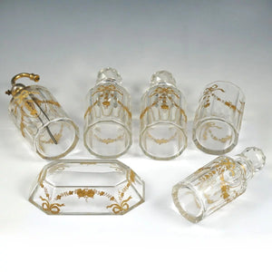 Antique French Baccarat Perfume Bottle Vanity Set Cut Glass Raised Gold Enamel