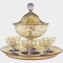 Load image into Gallery viewer, Antique French Baccarat Eugene Rousseau Enamel Glass Clair de Lune Fruit Dessert Compote Serving Set
