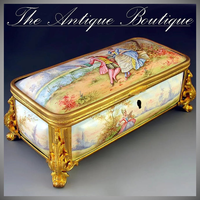 Antique French enamel jewelry box