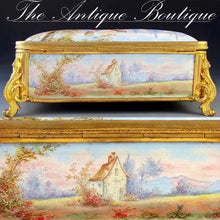 Load image into Gallery viewer, Beautiful antique French enamel jewelry box, gilt bronze
