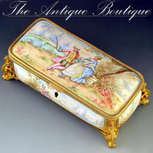 Load image into Gallery viewer, Antique French gilt bronze ormolu box with enamel portrait plaques
