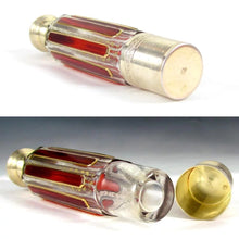 Load image into Gallery viewer, Antique French Sterling Silver Flask Cut to Clear Glass Ruby Panels
