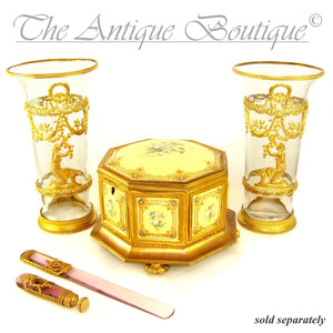 Antique French Napoleon III Empire Cut Crystal & Gilt Bronze Writing Desk Set, Wax Seal & Page Turner