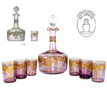 Load image into Gallery viewer, Antique French Saint Louis Crystal Rare Purple Color Gilded Liquor Set: Decanter, Cordial Glasses &amp; Tray
