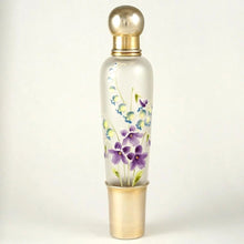 Load image into Gallery viewer, Antique French Sterling Silver Glass Flask in Box, Enamel Flowers
