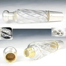 Load image into Gallery viewer, Antique French Sterling Silver Gilt Vermeil Cut Crystal Flask, Original Box
