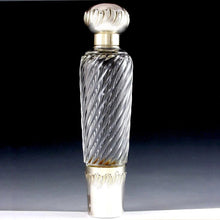 Load image into Gallery viewer, Antique French Sterling Silver Spiral Fluted Cut Glass Flask
