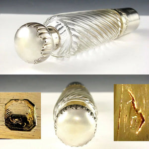 Antique French Sterling Silver Spiral Fluted Cut Glass Flask