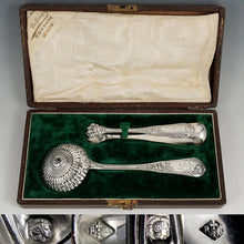Load image into Gallery viewer, Antique French Sterling Silver Sugar Tongs &amp; Sifter Spoon Set
