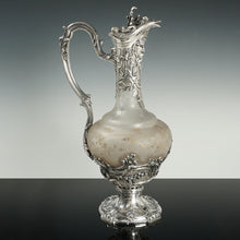 Load image into Gallery viewer, Puiforcat Antique French Sterling Silver Cameo Acid Etched Glass Claret Jug Ewer, Mascaron Face
