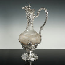 Load image into Gallery viewer, Puiforcat Antique French Sterling Silver Cameo Acid Etched Glass Claret Jug Ewer, Mascaron Face
