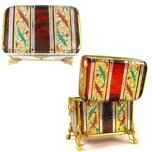 Antique Bohemian Moser Raised Enamel Gold & Silver Gilt Hand Painted Ruby Red Glass Sugar Casket / Jewelry Box