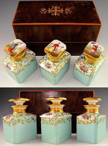 Antique French Tea Caddy Box, Old Paris Porcelain Bottles