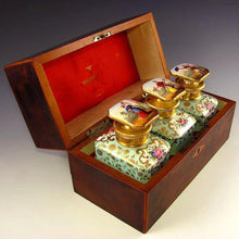 Load image into Gallery viewer, Antique French Tea Caddy Box, Old Paris Porcelain Bottles
