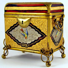 Load image into Gallery viewer, Antique Moser Gilt Enamel Ruby Glass Sugar Casket Jewelry Box, Birds
