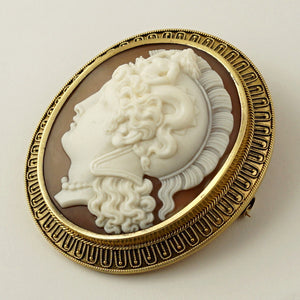 18K Gold Antique Victorian Cameo Brooch Pendant Etruscan Revival