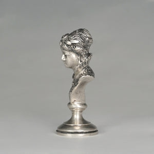Antique Austrian Solid Silver Wax Seal Desk Stamp Austro-Hungarian Renaissance Lady Bust Sculptural Figure