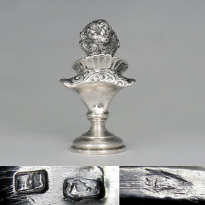 Antique Austrian Solid Silver Wax Seal, Austro-Hungarian Desk Stamp Renaissance Lady Bust Sculpture Figure