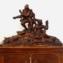Load image into Gallery viewer, Antique Black Forest Carved Wood Chest, Hunting Theme

