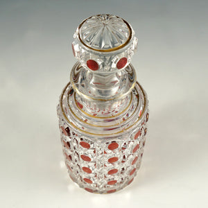 Vintage Glass Perfume Cologne Bottle, Cranberry Hobnail & Diamond Pattern