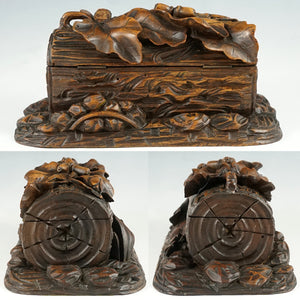 Antique Black Forest Hand Carved Wood Figural Jewelry Box, Lock & Key