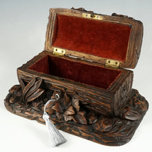 Load image into Gallery viewer, Antique Black Forest Hand Carved Wood Figural Jewelry Box, Lock &amp; Key
