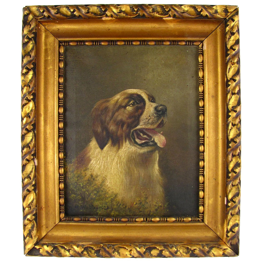 British Artist L. M. Webb Signed Saint Bernard Dog Portrait Painting