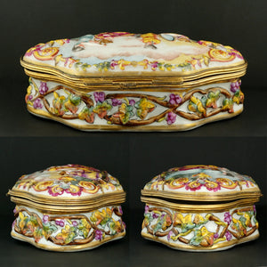 German Porcelain Capodimonte Royal Naples Style Bas Relief Jewelry Box