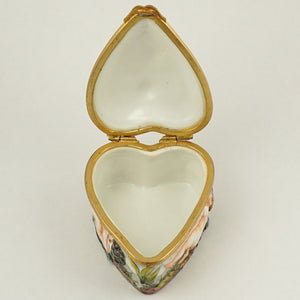Heart Shaped Capodimonte Porcelain Style Jewelry Trinket Box, Hand Painted Cherubs