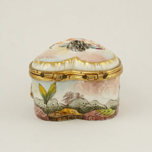 Heart Shaped Capodimonte Porcelain Style Jewelry Trinket Box, Hand Painted Cherubs