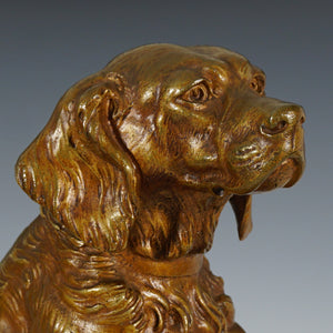 Antique French Bronze Sculpture Hunting Dog by Clovis Edmond MASSON, Seated Spaniel / Setter Statue