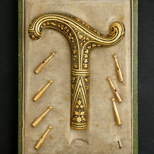 Load image into Gallery viewer, Antique Spanish Toledo Damascene Gold Parasol Umbrella Handle, Dress Cane, Boxed
