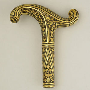 Antique Spanish Toledo Damascene Gold Parasol Umbrella Handle, Dress Cane, Boxed