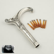 Load image into Gallery viewer, Art Nouveau French. 800 Silver Parasol Umbrella Dress Cane Handle Set, in Box
