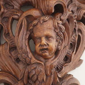 Large Antique French Carved Wood Cherub Sculpture Wall Shelf Bracket