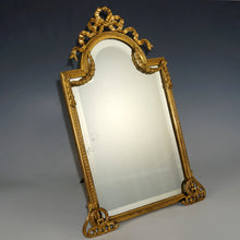 Load image into Gallery viewer, Large Antique French Gilt Bronze Mirror, Neoclassical Decoration, Thick Beveled Glass, Easel Back, Vanity or Dresser Table Top

