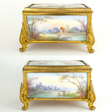 Load image into Gallery viewer, Antique French Gilt Bronze &amp; Porcelain Jewelry Box, Sevres Style
