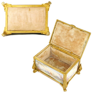 Antique French Gilt Bronze & Porcelain Jewelry Box, Sevres Style