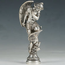 Load image into Gallery viewer, Rare Antique French Silvered Bronze Wax Seal Archangel Michael Battling the Devil
