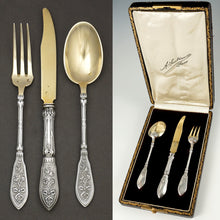 Load image into Gallery viewer, Antique French sterling silver baptism baby gift set fork spoon knife
