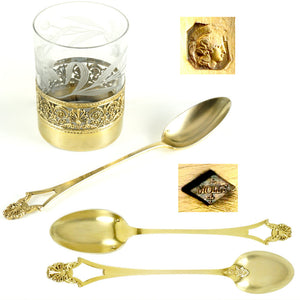 Art Nouveau French Sterling Silver Glass Tumbler & Spoon Set