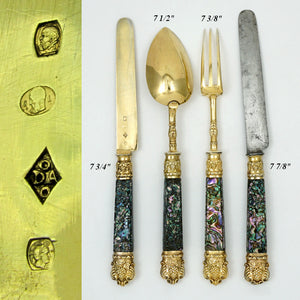 Antique French Sterling Silver Gold Vermeil 4pc Table Flatware Set, Gift Set