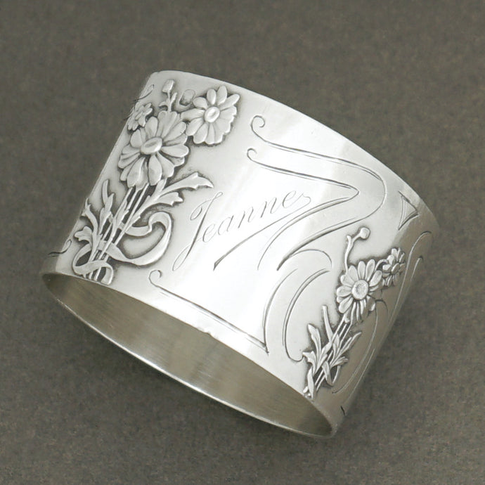French sterling silver napkin ring Art Nouveau flowers
